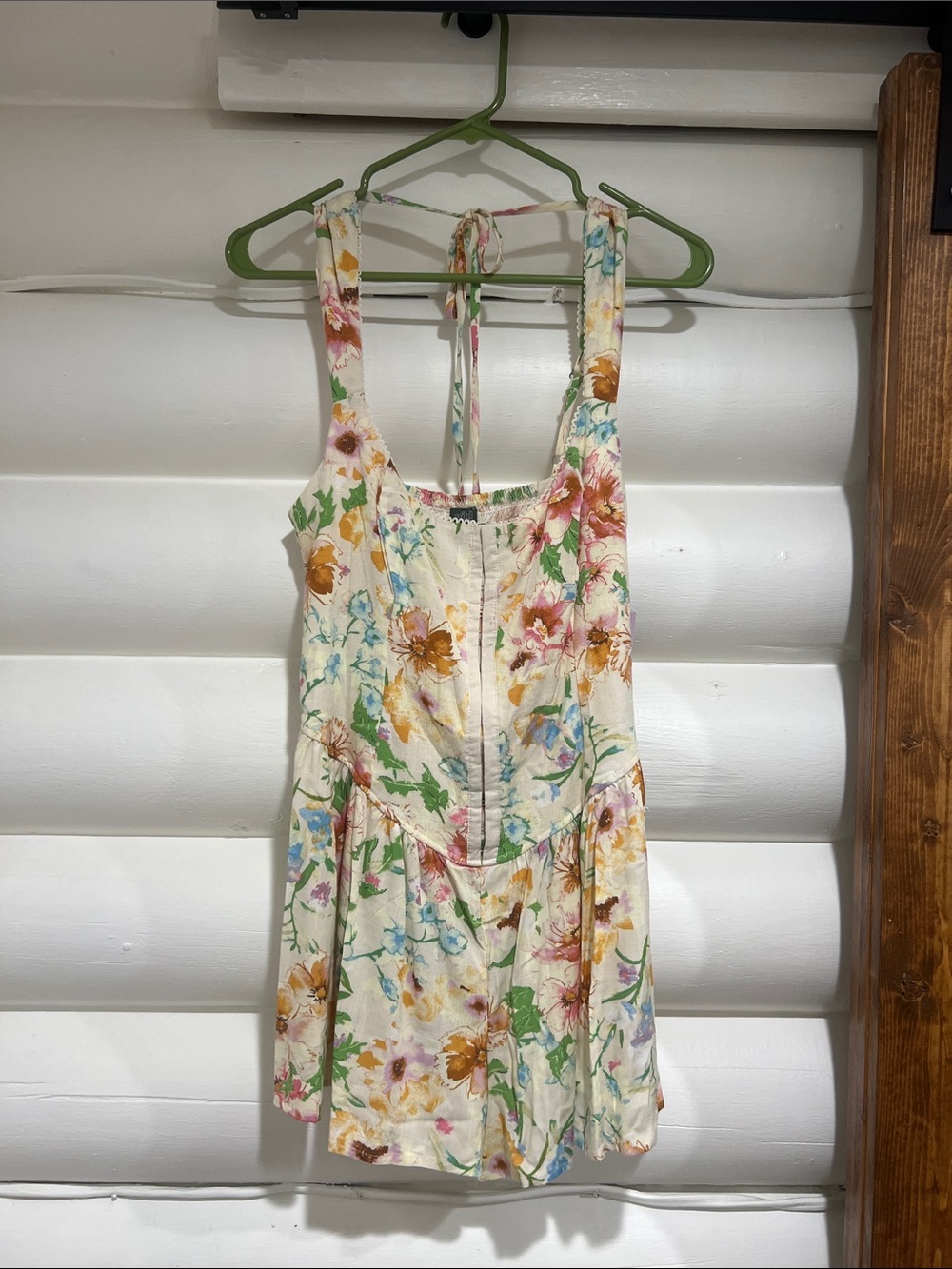 wild fable Cream Floral Romper with Pink, Yellow & Green Print